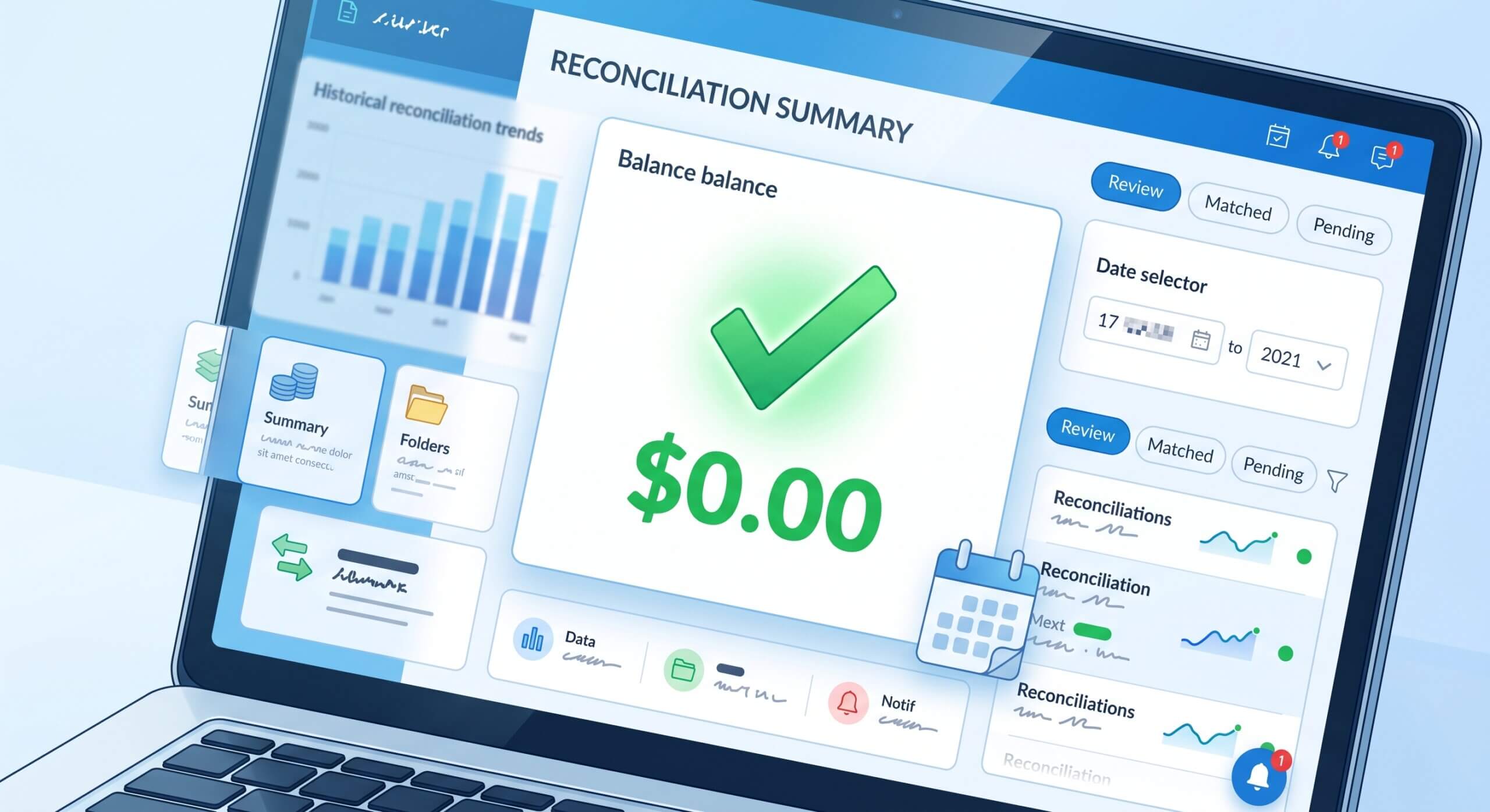QuickBooks Online reconciliation summary showing a balanced difference of zero dollars with a green checkmark