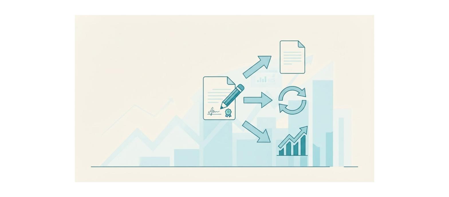 A signed contract branching into three possible modification treatments under IFRS 15