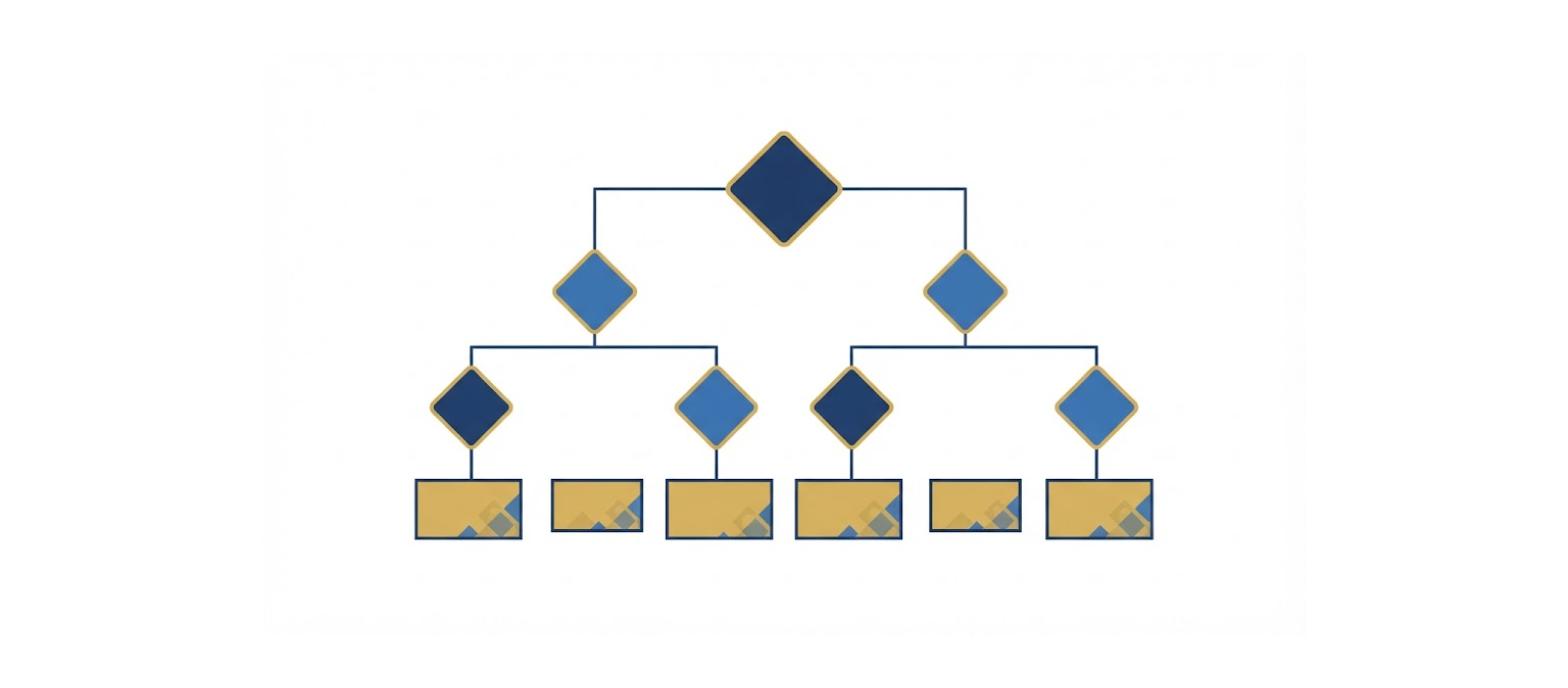 Branching decision tree flowchart with diamond nodes representing the financial liability derecognition decision process